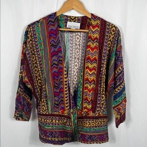 Vintage 90’s Sheri‎ Martin Multicolor Geometric Cardigan Women’s 16 Gold Buttons